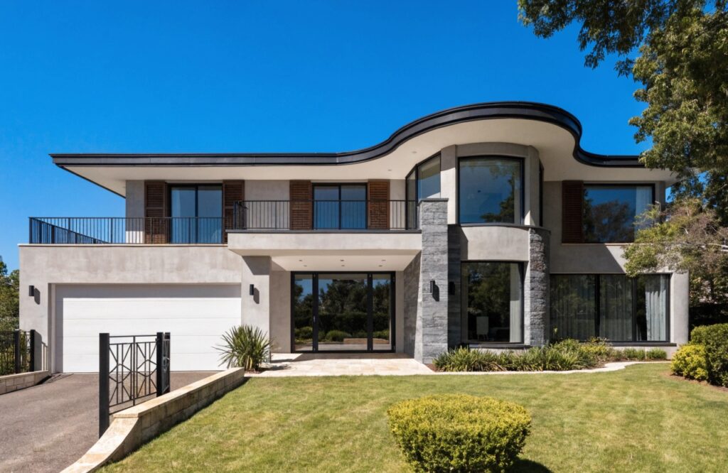 Modern sectional garage door installed on a rendered suburban home on the Central Coast NSW
