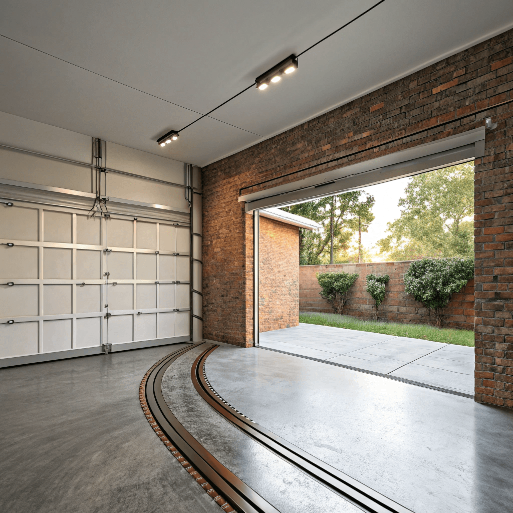 Empty garage interior with a clear opening ready for a new door to be measured and fitted