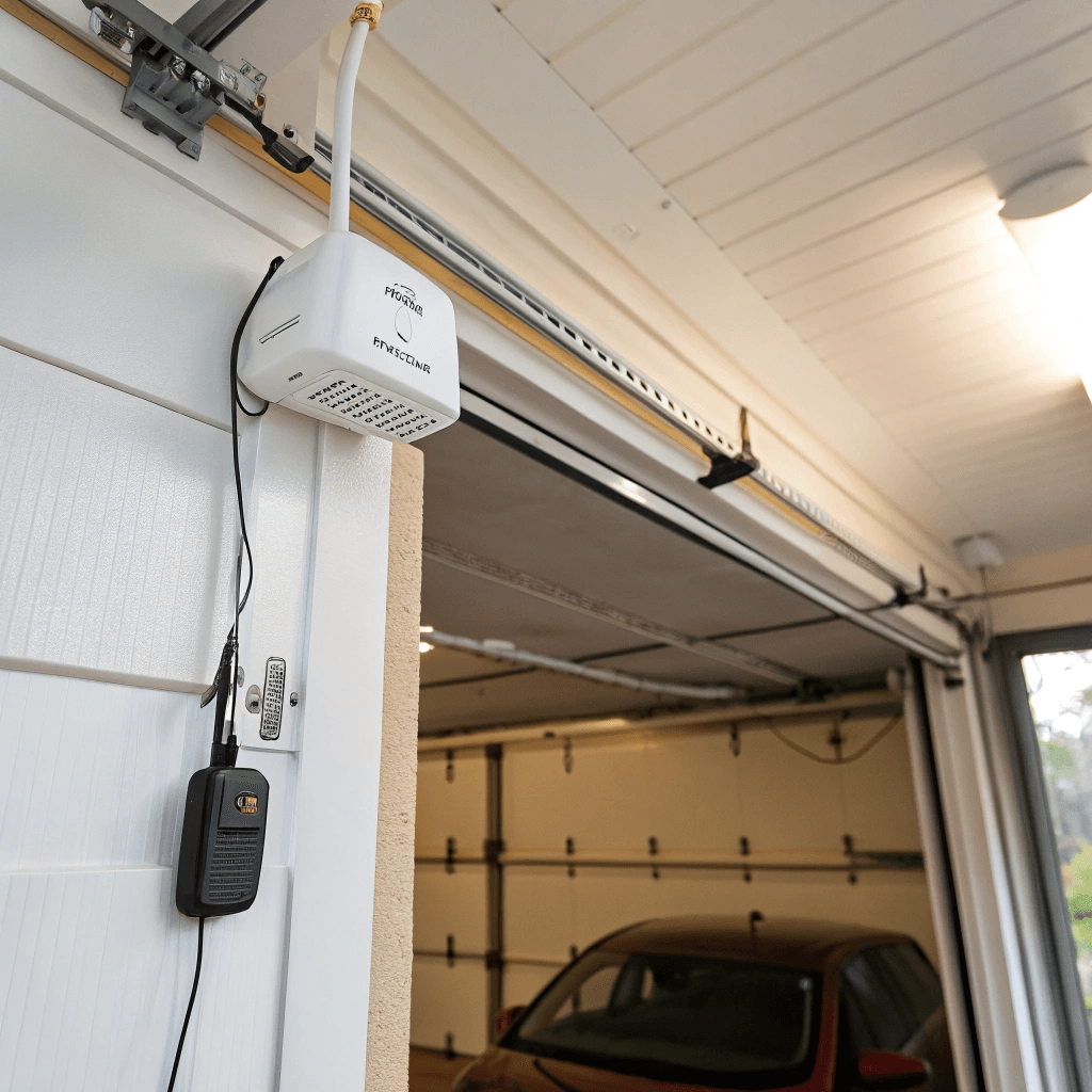 Wi-Fi smart controller retrofitted to an existing garage door opener rail
