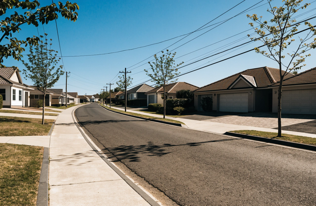 Quiet suburban estate street in Wadalba lined with double garages